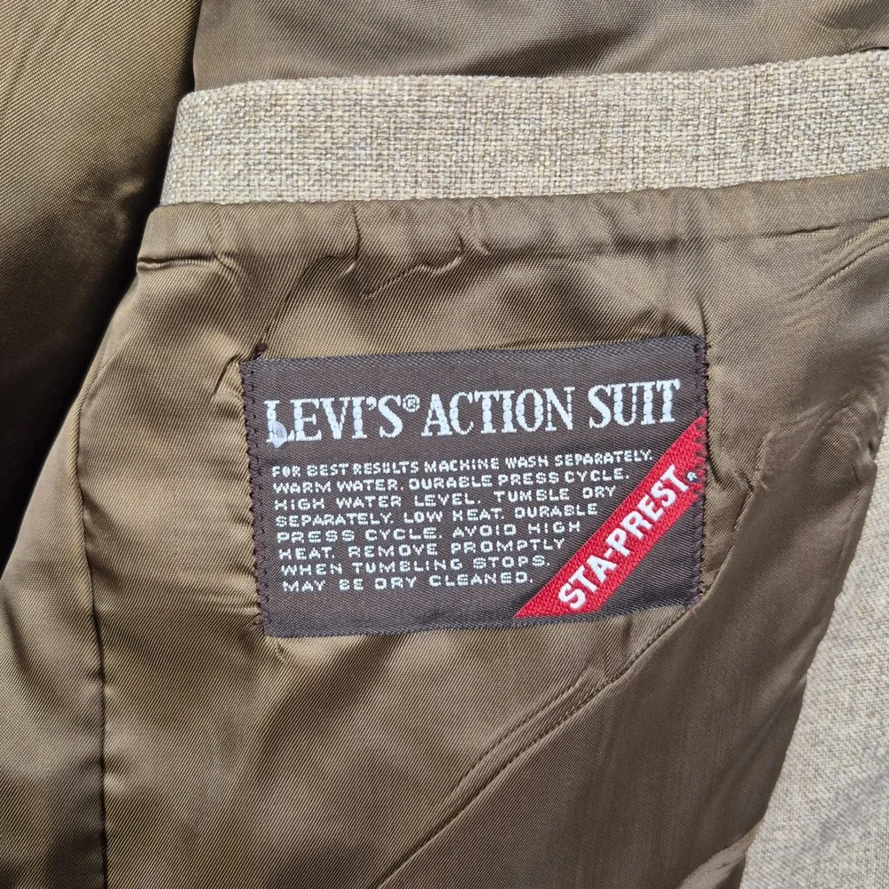 Vintage‎ Levis Action Suit Mens 44S Tan Sta-Prest 2 Piece Blazer Pants Set